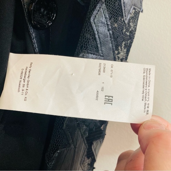 BETTY BARCLAY Sz 14 Knit Vegan Leather Houndstooth Floral Sheer Lace Long Jacket - Picture 10 of 14